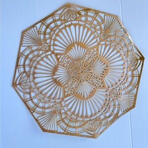 Gold Metallic Decorative Placemats Set of 4 VTG Fan Pattern Cutout GREAT COND